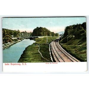 Antique Postcard Lake Hopatcong NJ Along the Railroad Iron Bridge Waterway